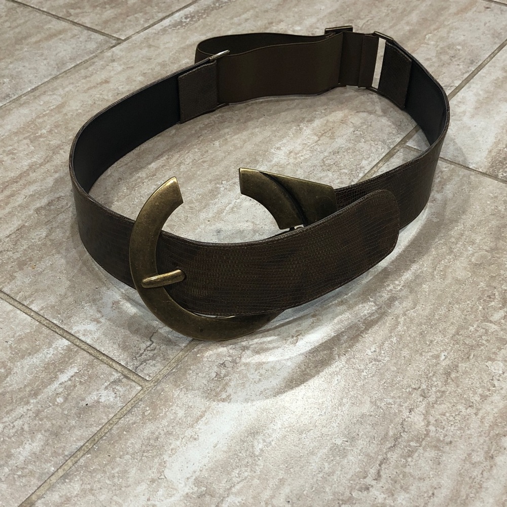 New Suzi Oher  Leather Buckle Belt adjustable size Large brass buckle